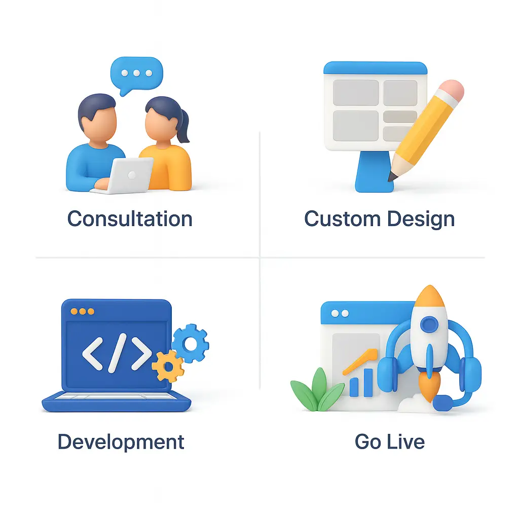 Consultation to Go-Live Web Development Process Illustration